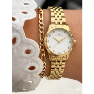 Ferro Sarı Çelik Kordon Kadın Kol Saati FL21770A-B 3ATM Su Geçirmez 2 Yıl Garantili HediyePaketli