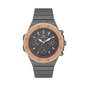 Ferro Gri Çelik Kordon Erkek Kol Saati FM43002A-V2 Tüm Fonksiyonlar Aktif 3 ATM Su Geçirmez