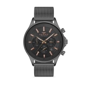 Ferro Gri Hasır kordon Erkek Kol Saati FM31298C-V Tüm Fonksiyonları Aktif 3 ATM Su Geçirmez