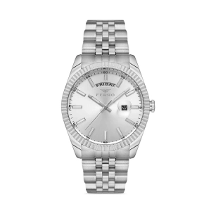 Ferro Gümüş Çelik Kordon Erkek Kol Saati F11247A-A 3 ATM Su Geçirmez 2 Yıl Garantili Hediye paketli