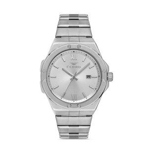 Ferro Gümüş Çelik Kordon Erkek Kol Saati F11357A-A 3ATM Su Geçirmez 2 Yıl Garantili Hediye Paketli