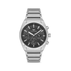 Ferro Gümüş Çelik Kordon Erkek Kol Saati FM11451A-A2 Fonksiyonları Aktif 3ATM Su Geçirmez