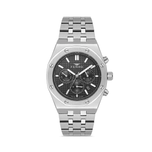 Ferro Gümüş Çelik Kordon Erkek Kol Saati FM11508A-A2 Fonksiyonları Aktif 3ATM Su Geçirmez