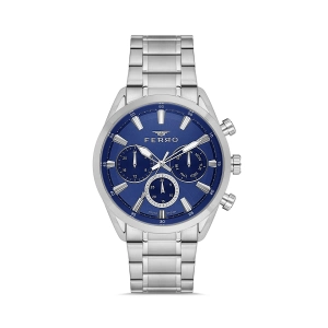 Ferro Gümüş Çelik Kordon Erkek Kol Saati FM11758A-D3 Tüm Fonksiyonları Aktif 3 ATM Su Geçirmez