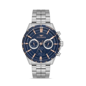 Ferro Gümüş Çelik Kordon Erkek Kol Saati FM40139A-L Tüm Fonksiyonlar Aktif 3 ATM Su Geçirmez