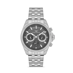 Ferro Gümüş Çelik Kordon Erkek Kol Saati FM40158A-A4 Tüm Fonksiyonlar Aktif 3 ATM Su Geçirmez