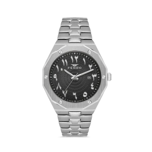 Ferro Gümüş Çelik Kordon Erkek Kol Saati FM43016A-A Tüm Fonksiyonlar Aktif 3 ATM Su Geçirmez