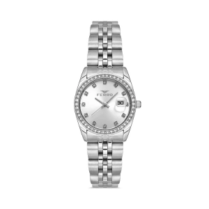 Ferro Gümüş Çelik Kordon Kadın Kol Saati FL21450A-A 3ATM Su Geçirmez 2 Yıl Garantili HediyePaketli