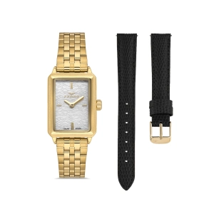 Ferro Gümüş Çelik ve Siyah Deri Kordon Hediyeli Kadın Kol Saati FL21626AWT-B