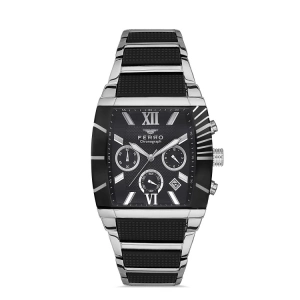 Ferro Black and Silver Steel Strap Mens Wristwatch FM31266A-J2