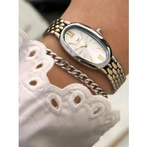 Ferro Gümüş ve Sarı Çelik Kordon Kadın Kol Saati FL21510A-D 3ATM Su Geçirmez 2 Yıl Garantili