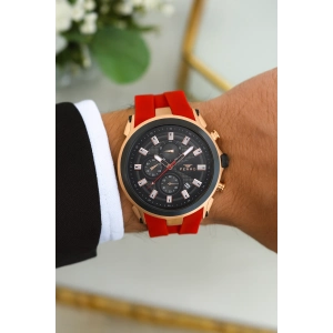 Ferro Kırmızı Silikon Kordon Erkek Kol Saati FM31402D-R4 Tüm Fonksiyonlar Aktif 3 ATM Su Geçirmez