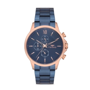 Ferro Lacivert Çelik Kordon Erkek Kol Saati FM11051A-T Fonksiyonları Aktif 3ATM SuGeçirmez