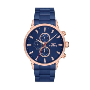 Ferro Navy Blue Steel Strap Mens Wristwatch FM11083A-T
