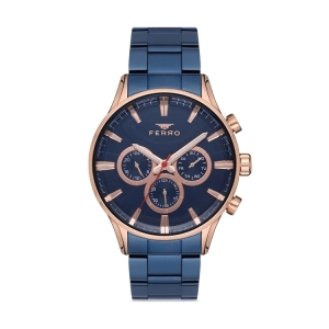 Ferro Lacivert Çelik Kordon Erkek Kol Saati FM11180A-T Fonksiyonları Aktif 3ATM SuGeçirmez