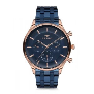 Ferro Navy Blue Steel Strap Mens Wristwatch FM1772A-T