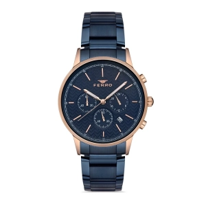 Ferro Navy Blue Steel Strap Mens Wristwatch FM31151A-T