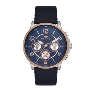 Ferro Lacivert Deri Kordon Erkek Kol Saati FM11146B-E3 Fonksiyonları Aktif 3ATM SuGeçirmez