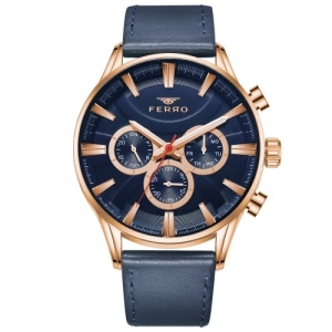 Ferro Lacivert Deri Kordon Erkek Kol Saati FM11180B-T Fonksiyonları Aktif 3ATM SuGeçirmez