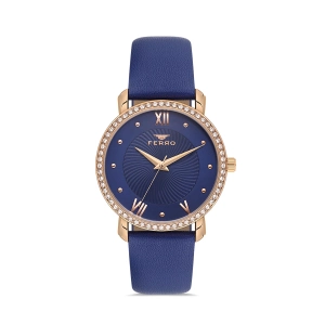 Ferro Lacivert Deri Kordon Kadın Kol Saati FL21264B-T 3ATM Su Geçirmez 2 Yıl Garantili HediyePaketli