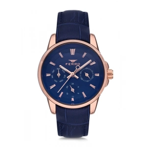 Ferro Lacivert Deri Kordon Kadın Kol Saati FM1905B-965-T Tüm Fonksiyonları Aktif 3 ATM Su Geçirmez
