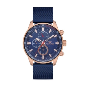 Ferro Lacivert Hasır Kordon Erkek Kol Saati FM1856C-T Tüm Fonksiyonları Aktif 3 ATM Su Geçirmez