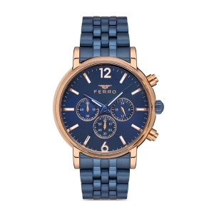 Ferro Lacivert Gümüş Çelik kordon Erkek Kol Saati FM3888A-T Tüm Fonksiyonlar Aktif 3 ATM Su Geçirmez
