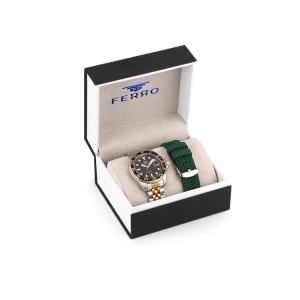 Ferro Rose Silver and Green Steel and Silicone Strap Mens Wristwatch F11196DA-E2