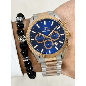 Ferro Rose and Silver Steel Strap Mens Wristwatch FM31289A-E3