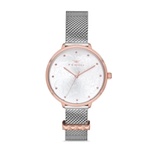 Ferro Rose ve Gümüş Hasır Kordon Kadın Kol Saati F21087C-E 3ATM Su Geçirmez 2 Yıl Garantili