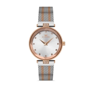 Ferro Rose ve Gümüş Hasır Kordon Kadın Kol Saati FL21297C-E 3ATM Su Geçirmez 2 Yıl Garantili