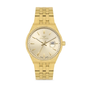 Ferro Sarı Çelik Kordon Erkek Kol Saati F11569AWT-B4 3ATM Su Geçirmez 2 Yıl Garantili HediyePaketli