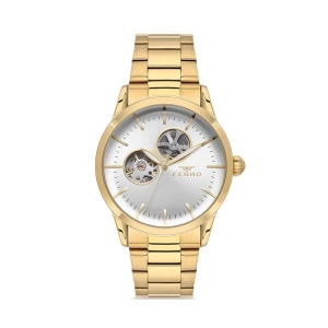 Ferro Sarı Çelik Kordon Erkek Kol Saati F31445A-B 3ATM Su Geçirmez 2 Yıl Garantili HediyePaketli