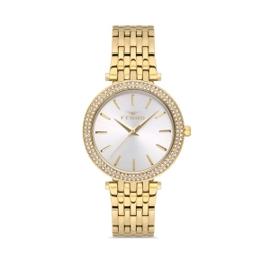 Ferro Sarı Çelik Kordon Kadın Kol Saati FL21449A-B 3ATM Su Geçirmez 2 Yıl Garantili HediyePaketli