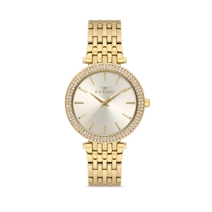 Ferro Sarı Çelik Kordon Kadın Kol Saati FL21449A-B4 3ATM Su Geçirmez 2 Yıl Garantili HediyePaketli