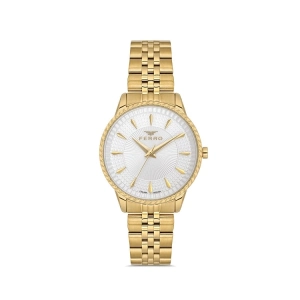 Ferro Sarı Çelik Kordon Kadın Kol Saati FL21544AWT-B 3ATM Su Geçirmez 2 Yıl Garantili HediyePaketli