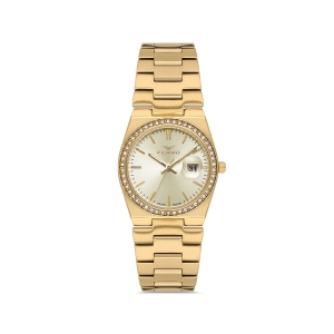 Ferro Sarı Çelik Kordon Kadın Kol Saati FL21596AWT-B4 3ATM Su Geçirmez 2 Yıl Garantili HediyePaketli