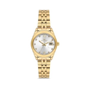 Ferro Sarı Çelik Kordon Kadın Kol Saati FL21618A-B 3ATM Su Geçirmez 2 Yıl Garantili HediyePaketli