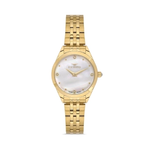 Ferro Sarı Çelik Kordon Kadın Kol Saati FL40141A-B 3ATM Su Geçirmez 2 Yıl Garantili HediyePaketli