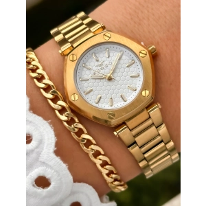 Ferro Sarı Çelik Kordon Kadın Kol Saati FL43006A-B 3ATM Su Geçirmez 2 Yıl Garantili HediyePaketli