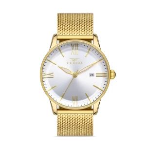 Ferro Sarı Hasır Kordon Erkek Kol Saati F11182C-B 3 ATM Su Geçirmez 2 Yıl Garantili Hediye Paketli