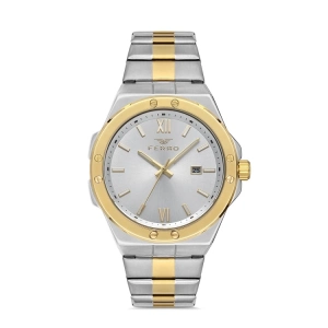 Ferro Yellow and Silver Steel Strap Mens Wristwatch F11357A-D