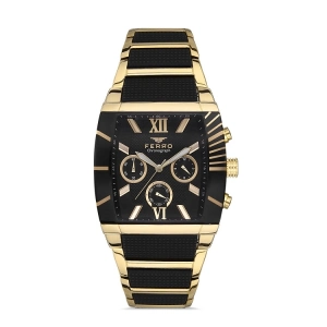Ferro Sarı ve Siyah Çelik Kordon Erkek Kol Saati FM11266A-N Fonksiyonları Aktif 3ATM SuGeçirmez