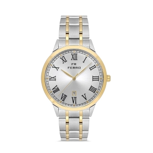 Ferro Silver and Gold Stainless Steel Band Man Watch F11381AWT-D