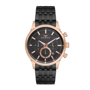 Ferro Siyah Çelik Kordon Erkek Kol Saati FM40089A-04 Tüm Fonksiyonlar Aktif 3 ATM Su Geçirmez