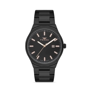 Ferro Siyah Çelik Kordon Erkek Kol Saati F11476A-G 3 ATM Su Geçirmez 2 Yıl Garantili Hediye Paketli