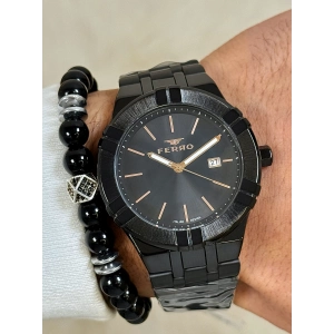 Ferro Siyah Çelik Kordon Erkek Kol Saati F11484A-G 3 ATM Su Geçirmez 2 Yıl Garantili Hediye Paketli