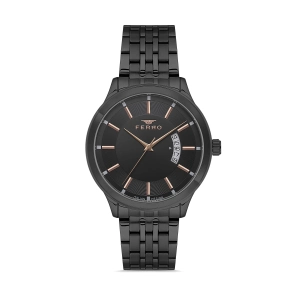 Ferro Siyah Çelik Kordon Erkek Kol Saati F11561AWT-G 3ATM Su Geçirmez 2 Yıl Garantili HediyePaketli