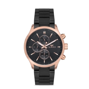 Ferro Siyah Çelik Kordon Erkek Kol Saati FM11031A-R Fonksiyonları Aktif 3ATM Su Geçirmez