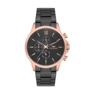 Ferro Siyah Çelik Kordon Erkek Kol Saati FM11051A-R Fonksiyonları Aktif 3ATM SuGeçirmez HediyePaket